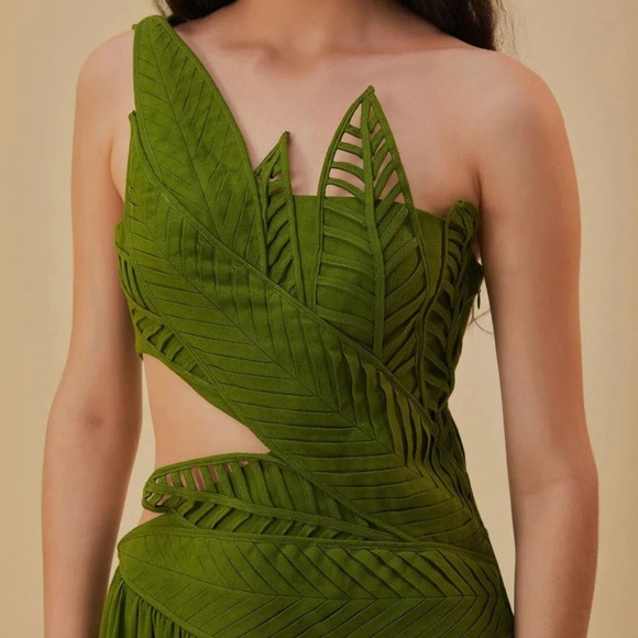 Farm Rio Green Leaves Cut Out Midi Dress S - Picture 4 of 11